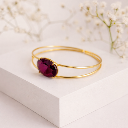 Elegant Gold Open Cuff Bracelet with Oval Shaped Centerpiece Minimal Bangle CUF05-GLD