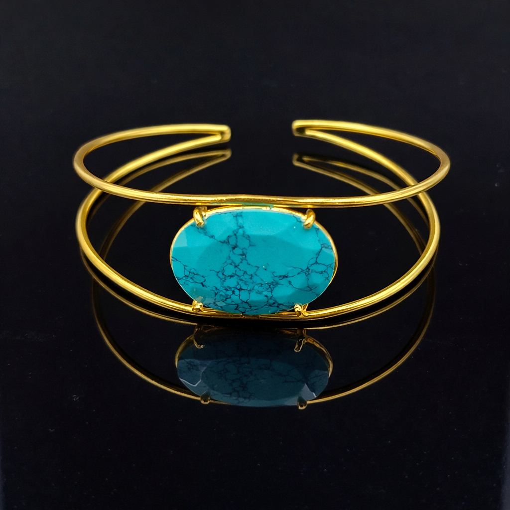 Elegant Gold Open Cuff Bracelet with Oval Shaped Centerpiece Minimal Bangle CUF05-GLD
