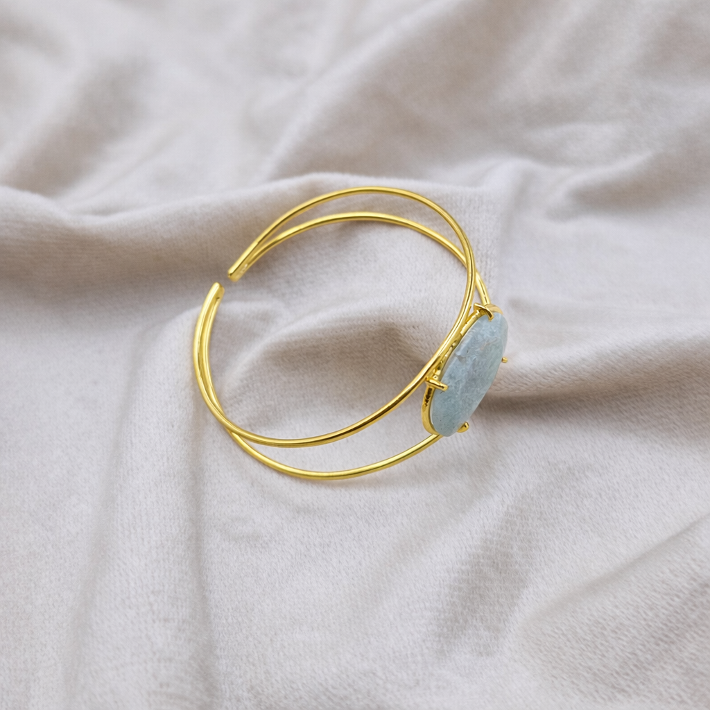 Elegant Gold Open Cuff Bracelet with Oval Shaped Centerpiece Minimal Bangle CUF05-GLD