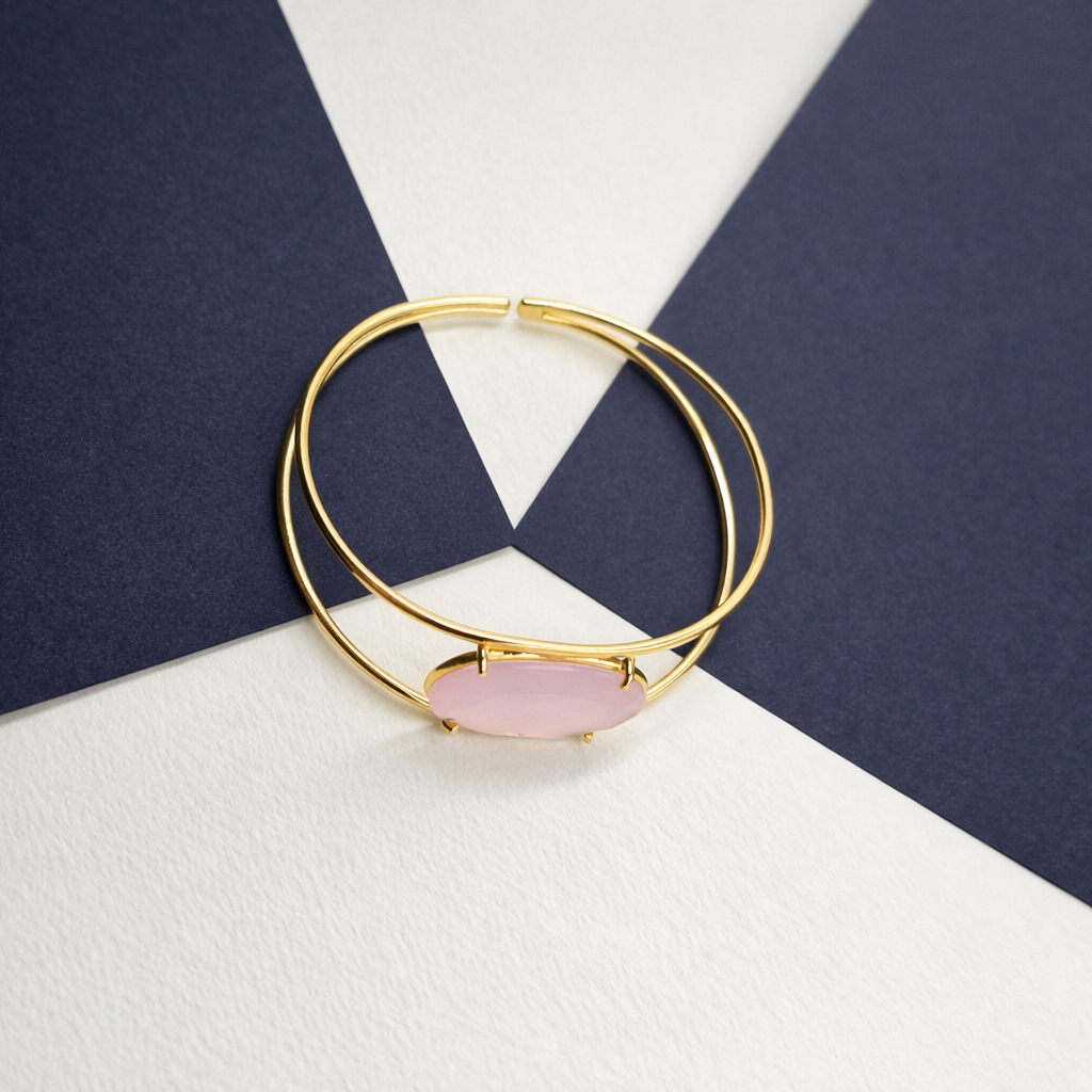 Elegant Gold Open Cuff Bracelet with Oval Shaped Centerpiece Minimal Bangle CUF05-GLD