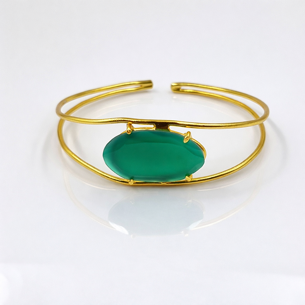 Elegant Gold Open Cuff Bracelet with Oval Shaped Centerpiece Minimal Bangle CUF05-GLD
