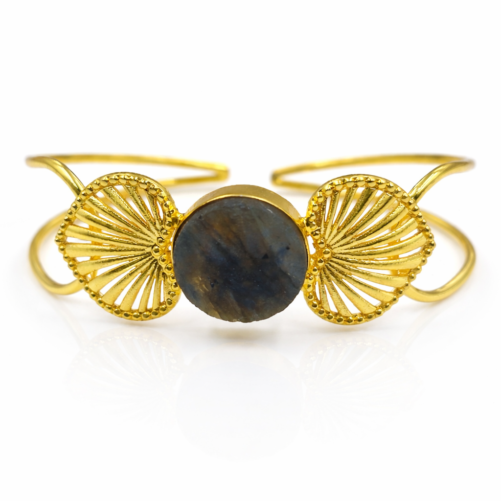 Elegant Gold Cuff Bracelet with Vintage Fan Motif CUF07-GLD