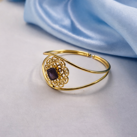 Elegant Gold Filigree Cuff Bracelet | Designer Open Adjustable Bangle CUF12-GLD