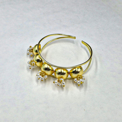 Elegant Gold Beaded Cuff Bracelet | Designer Floral Cluster Statement Bangle CUF13-GLD