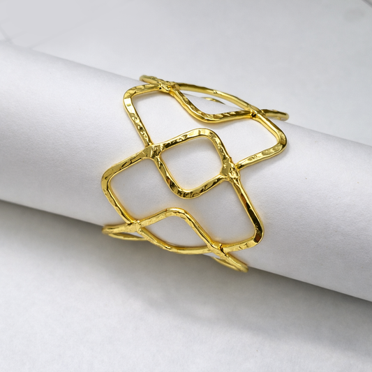 Modern Gold Geometric Cuff Bracelet | Abstract Open Design Statement Bangle CUF14-GLD