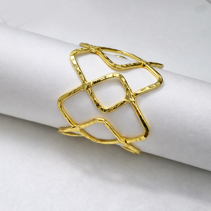 Modern Gold Geometric Cuff Bracelet | Abstract Open Design Statement Bangle CUF14-GLD