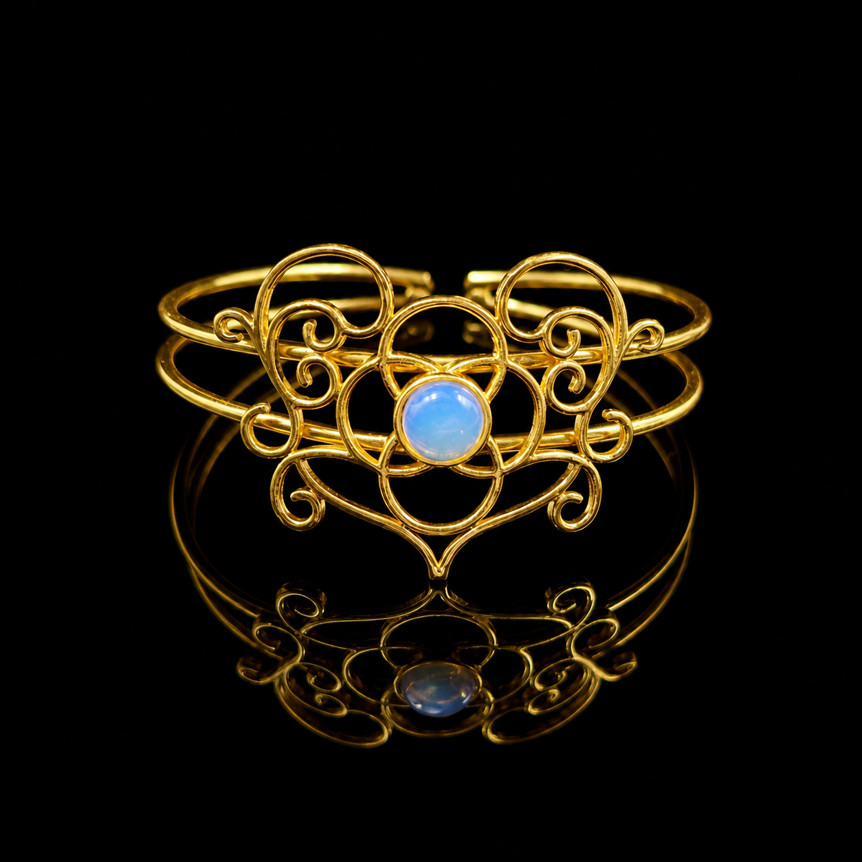 Gold Plated Filigree Cuff Bracelet Elegant Adjustable Boho Jewelry CUF15-GLD