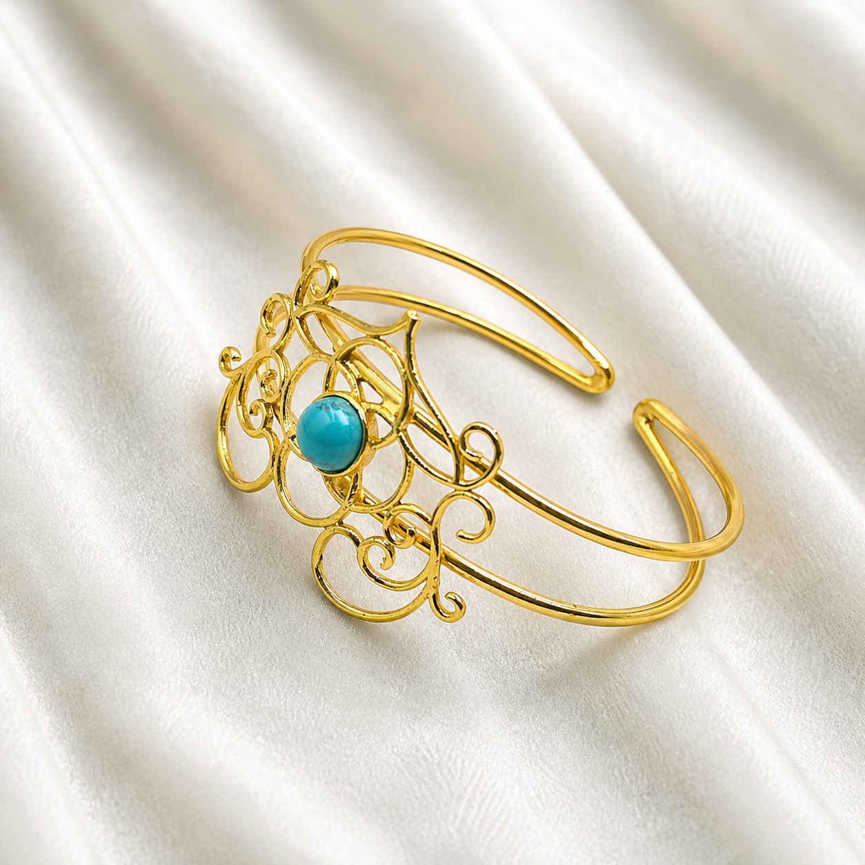 Gold Plated Filigree Cuff Bracelet Elegant Adjustable Boho Jewelry CUF15-GLD