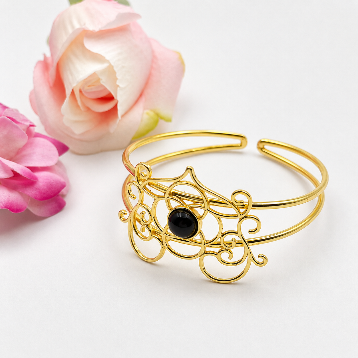 Gold Plated Filigree Cuff Bracelet Elegant Adjustable Boho Jewelry CUF15-GLD