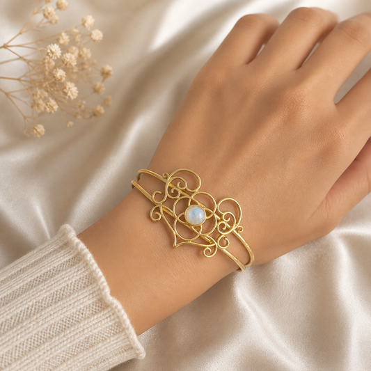 Gold Plated Filigree Cuff Bracelet Elegant Adjustable Boho Jewelry CUF15-GLD