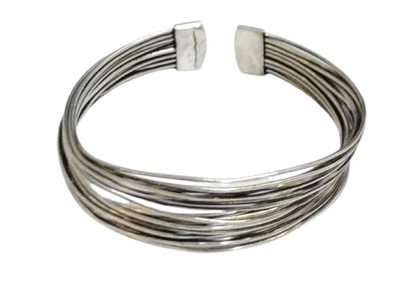 Layered Silver Tone Cuff Bracelet Minimalist Boho Stackable Jewelry CUF20-SLV-PLN