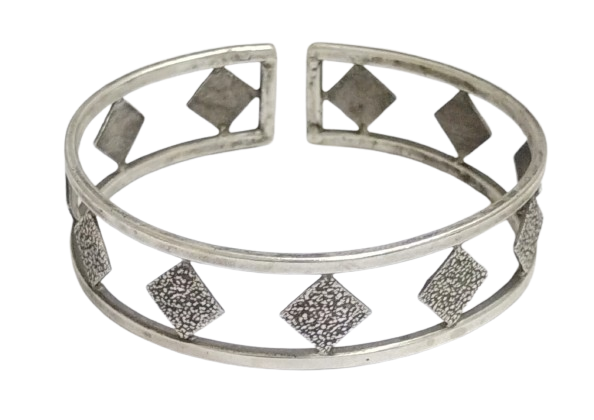 Silver Oxidized Textured Square Design Open Bracelet Garba Jewelry CUF21-SLV-PLN