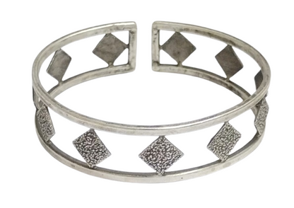 Silver Oxidized Textured Square Design Open Bracelet Garba Jewelry CUF21-SLV-PLN
