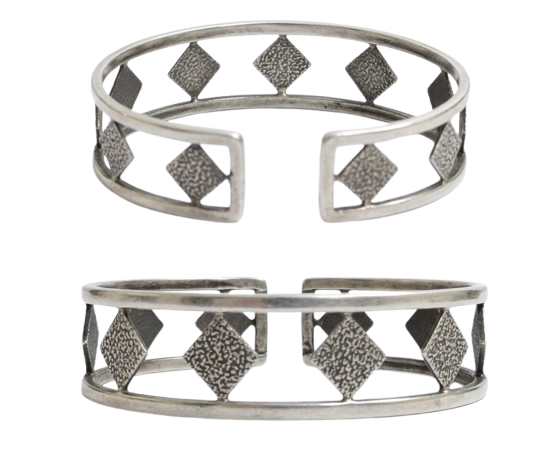 Silver Oxidized Textured Square Design Open Bracelet Garba Jewelry CUF21-SLV-PLN