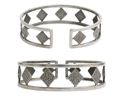 Silver Oxidized Textured Square Design Open Bracelet Garba Jewelry CUF21-SLV-PLN
