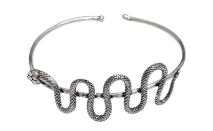 Oxidized Silver Plated Snake Cuff Bracelet, Halloween Jewelry Hippy CUF22-SLV-PLN