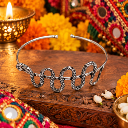 Oxidized Silver Plated Snake Cuff Bracelet, Halloween Jewelry Hippy CUF22-SLV-PLN