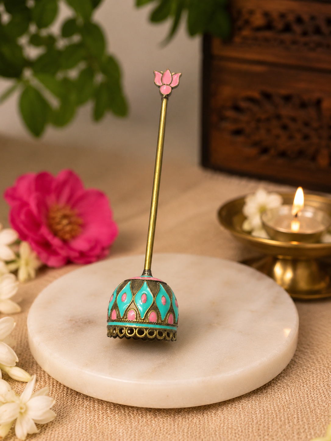 Handcrafted Brass Enamel Lotus Bell Decorative Pooja Door Chime DBL01-BRS-EN