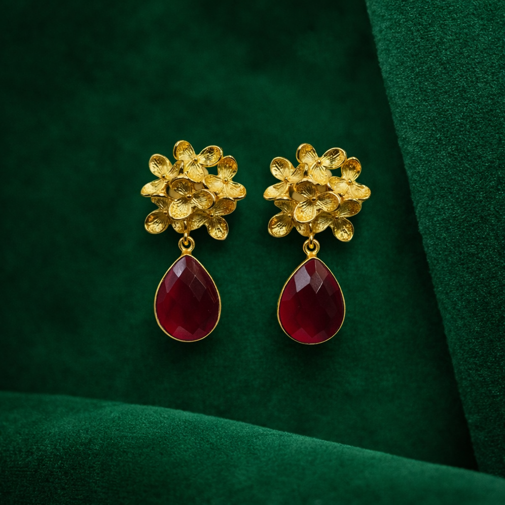 Crimson Petal Floral Drop Earrings