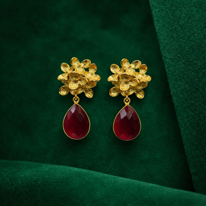 Crimson Petal Floral Drop Earrings