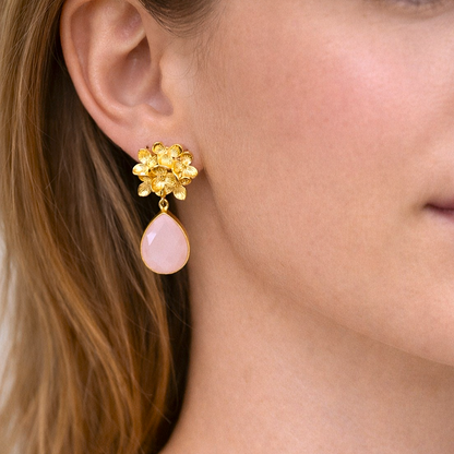 Crimson Petal Floral Drop Earrings