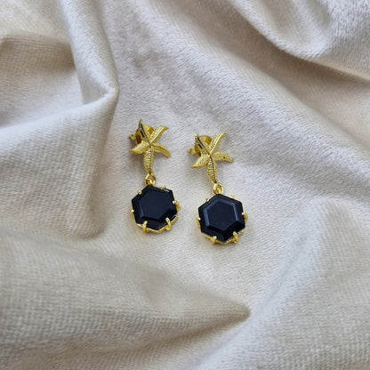 Star Fish Hexagon Gold Drop Earrings
