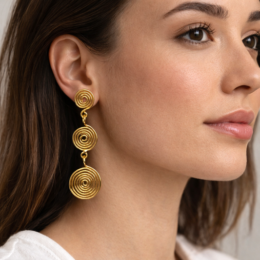 Classic Swirl Elegant Plain Gold Spiral Twist Earrings