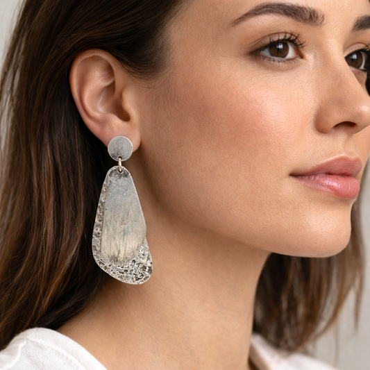 Antique Silver Plated Hammered Drop Earrings