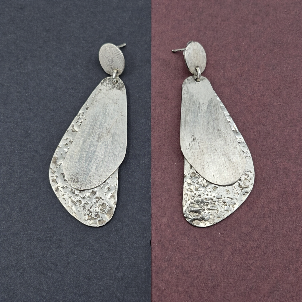 Antique Silver Plated Hammered Drop Earrings