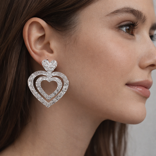 Dramatic Big Heart Stud Earrings Statement
