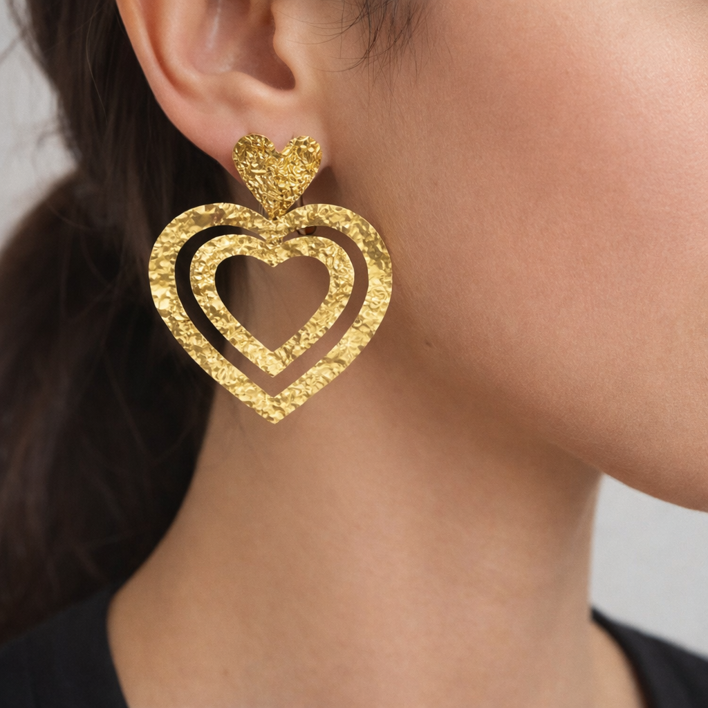 Dramatic Big Heart Stud Earrings Statement
