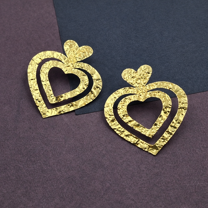 Dramatic Big Heart Stud Earrings Statement