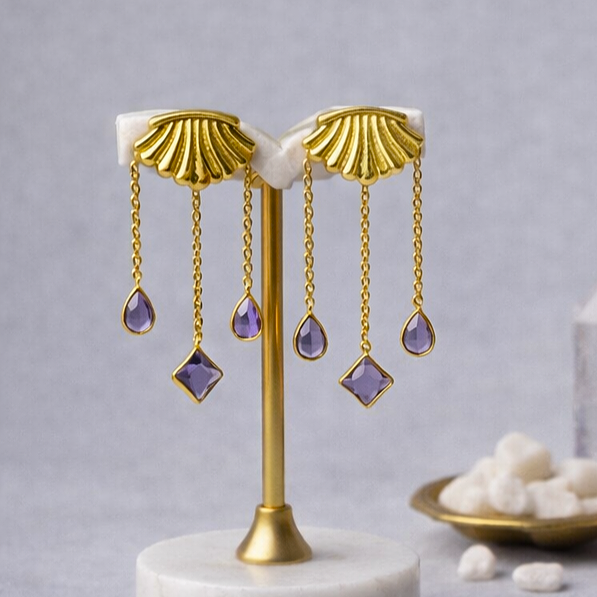 Sea Shell Beach Inspired Earrings Dangling Chain Drops