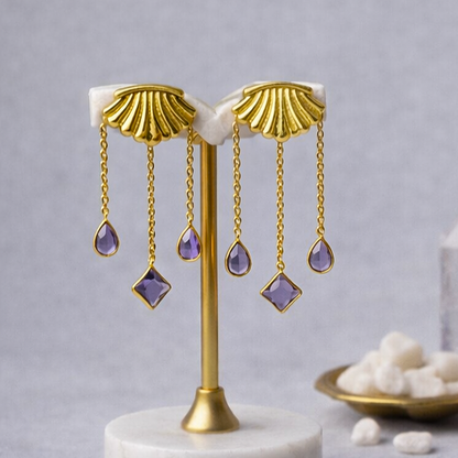 Sea Shell Beach Inspired Earrings Dangling Chain Drops