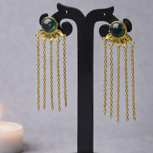 Chain Drop Earrings Dainty Gold Gemstone Jewelry