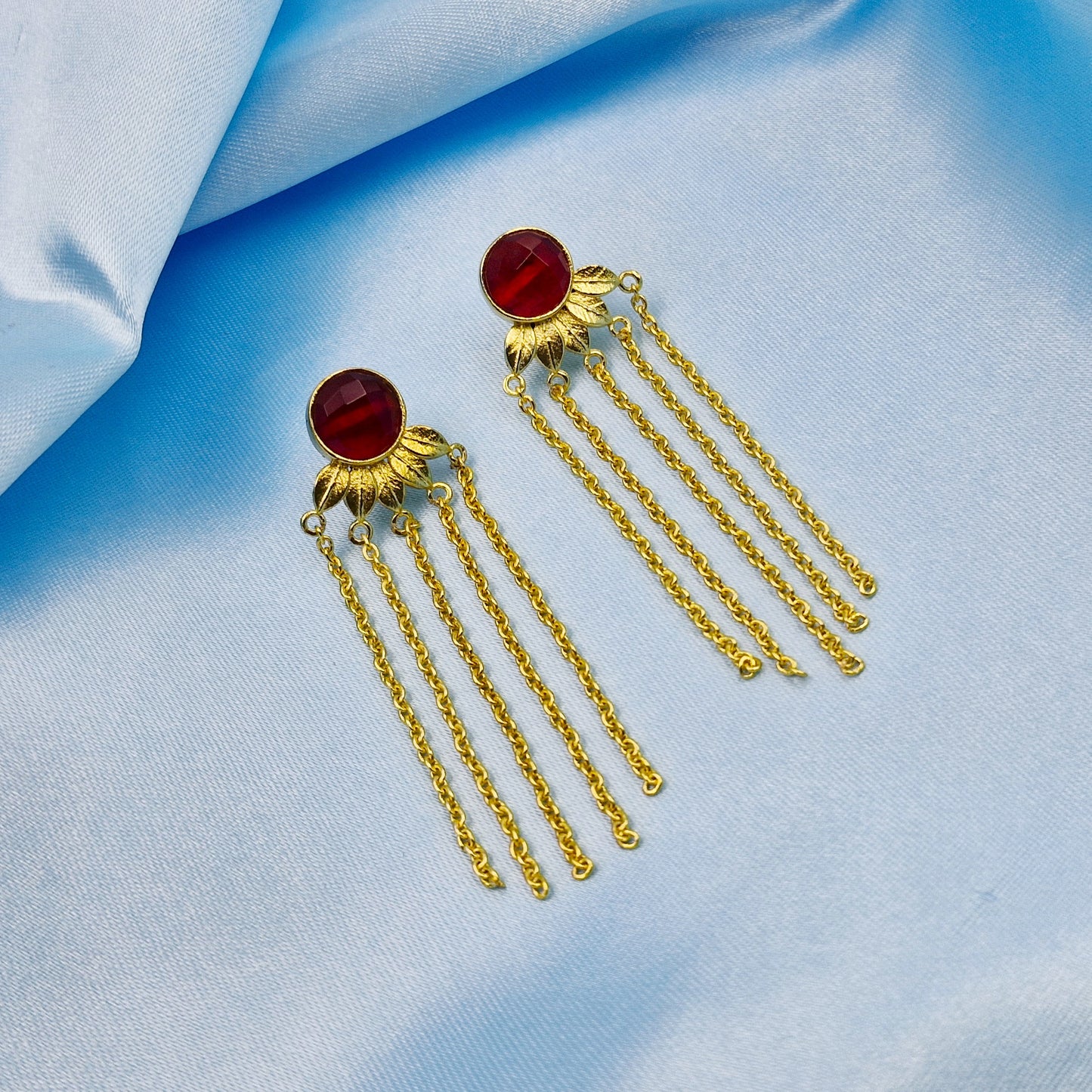 Chain Drop Earrings Dainty Gold Gemstone Jewelry
