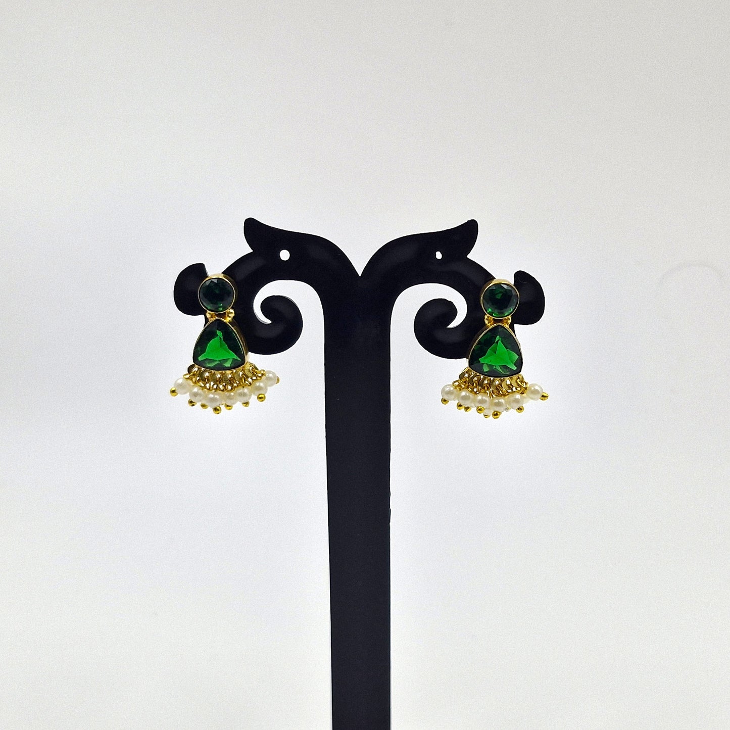 Two Stone Minimal Earrings with Gajra Boho Chic Jewelry