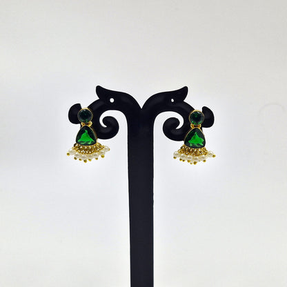 Two Stone Minimal Earrings with Gajra Boho Chic Jewelry