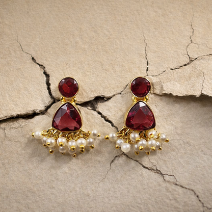 Two Stone Minimal Earrings with Gajra Boho Chic Jewelry