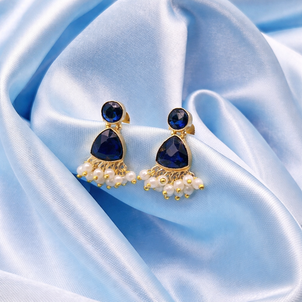 Two Stone Minimal Earrings with Gajra Boho Chic Jewelry