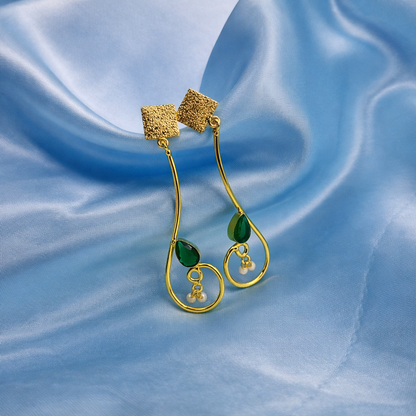 Gold Geometric Dangle Earrings with Pearl Accent for Women DR31-GLD