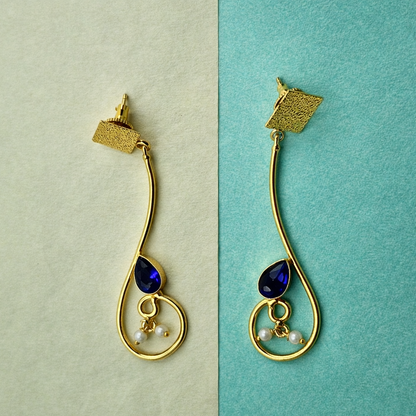 Gold Geometric Dangle Earrings with Pearl Accent for Women DR31-GLD