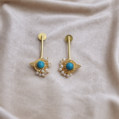 Gold Pearl Accent Statement Earrings for Women Ethnic Jewelry DR33-GLD