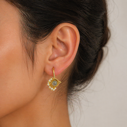 Gold Pearl Accent Statement Earrings for Women Ethnic Jewelry DR33-GLD