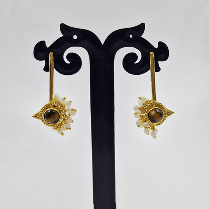 Gold Pearl Accent Statement Earrings for Women Ethnic Jewelry DR33-GLD