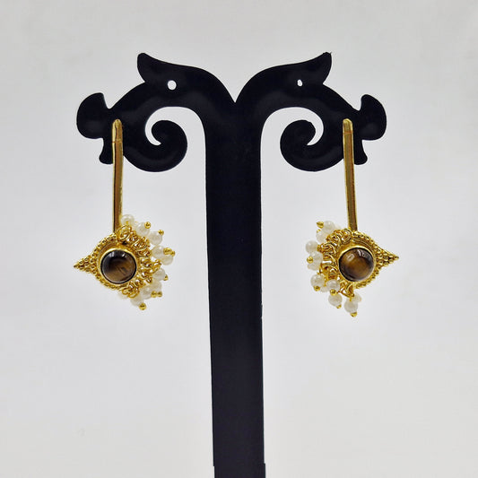Gold Pearl Accent Statement Earrings for Women Ethnic Jewelry DR33-GLD