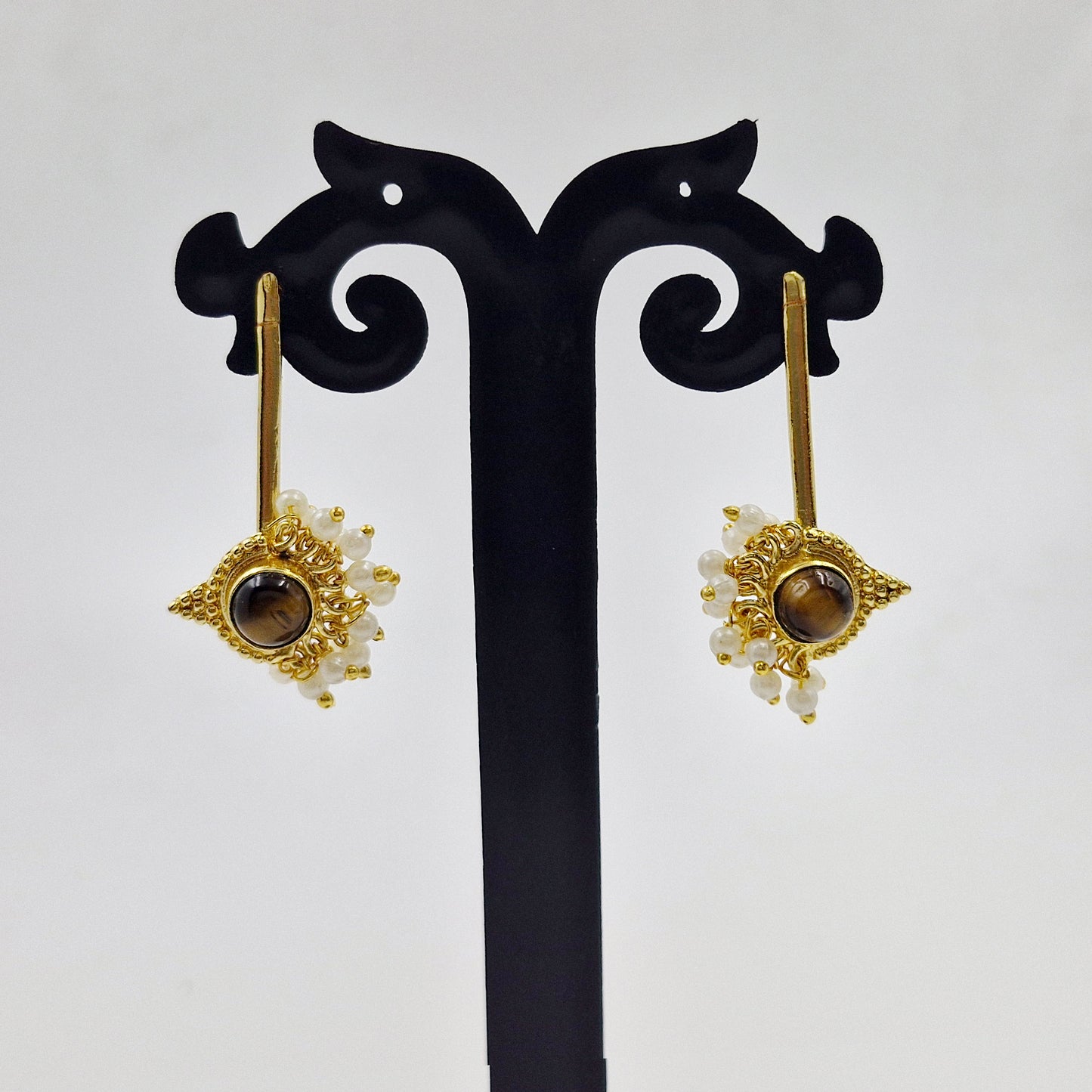 Gold Pearl Accent Statement Earrings for Women Ethnic Jewelry DR33-GLD