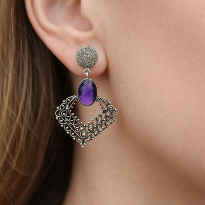 Silver Filigree Statement Earrings for Women Vintage Jewelry DR34-ASLV