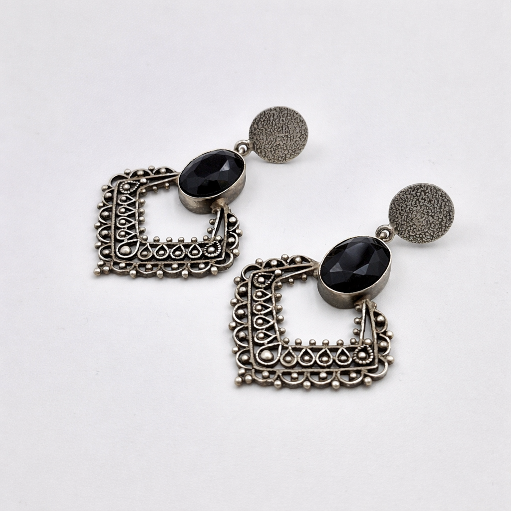 Silver Filigree Statement Earrings for Women Vintage Jewelry DR34-ASLV