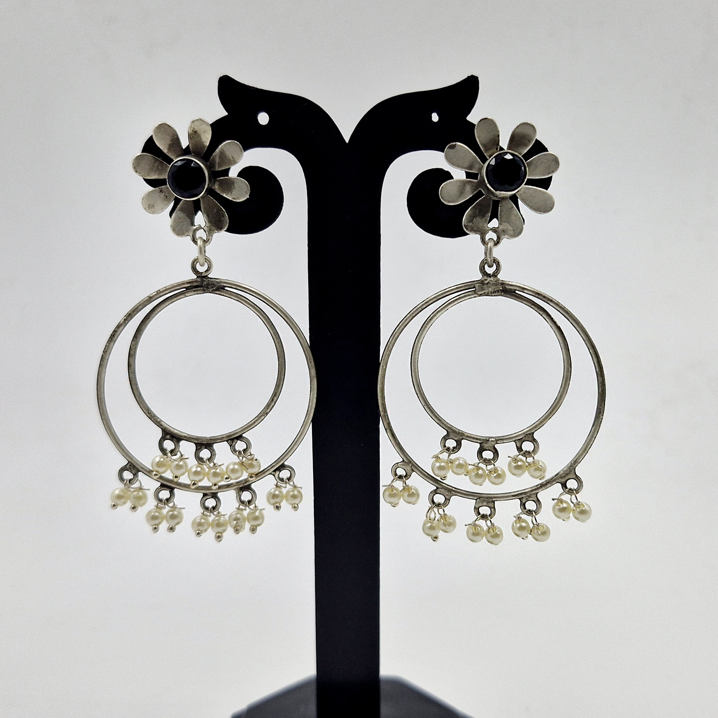 Silver Pearl Hoop Drop Earrings for Women Boho Statement Jewelry DR35-ASLV